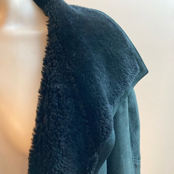 COAT, Suede Outer Layer, Wool Shearling Lining, Super Warm. Black. - Picture 2 of 11